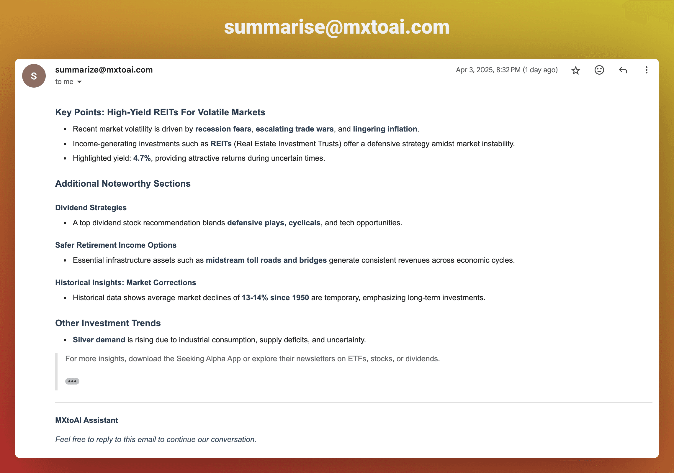 Summarise Email Screenshot