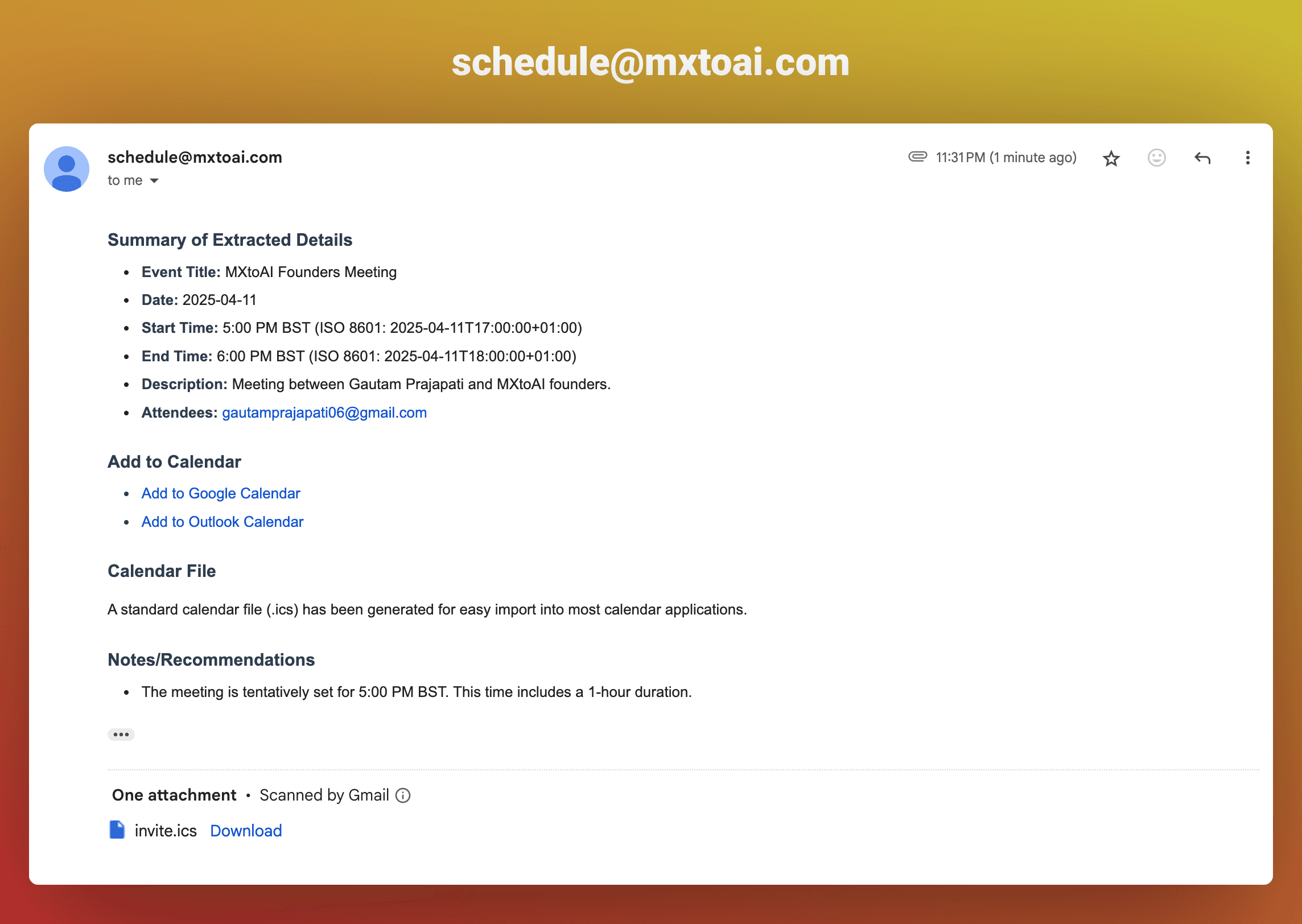 Schedule Email Screenshot